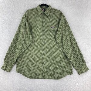 Willie Esco Green Geo‎ Print Button-Up Shirt Mens Long Sleeve Casual Size Large
